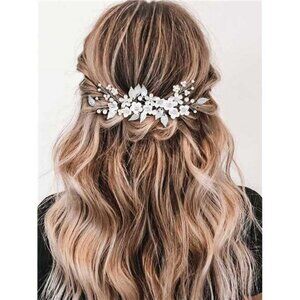 Flower Hair Vine Pearl Headpiece Silver